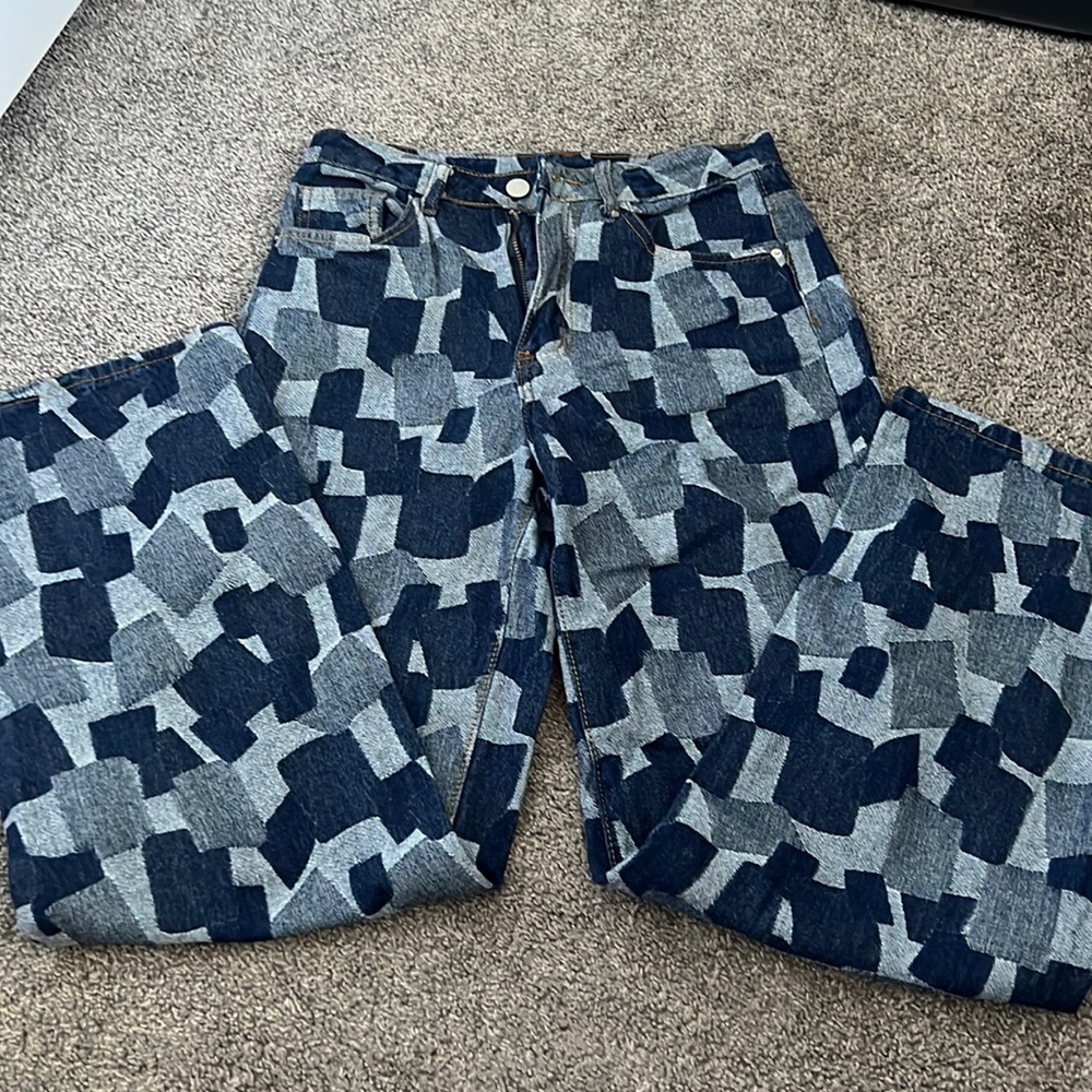 blue patterned pants